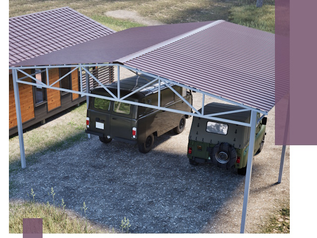 Двускатные навесы под ключ в Ялуторовске — изготовление и монтаж